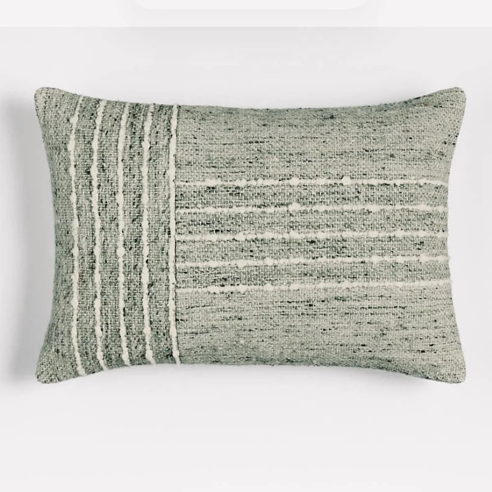 Crate and Barrel Bozeman Green Wool Pillow Cover